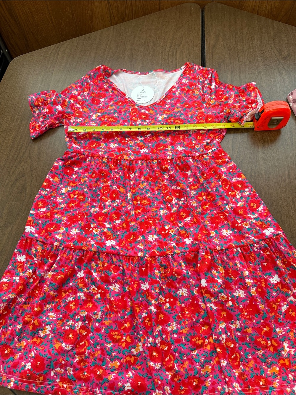 Women’s Red Floral Midi Dress - Casual Tiered Styling